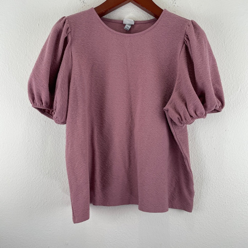 Coquette Parisian A New Day Womens XXL Mauve Pink Textured Puff Sleeve Blouse